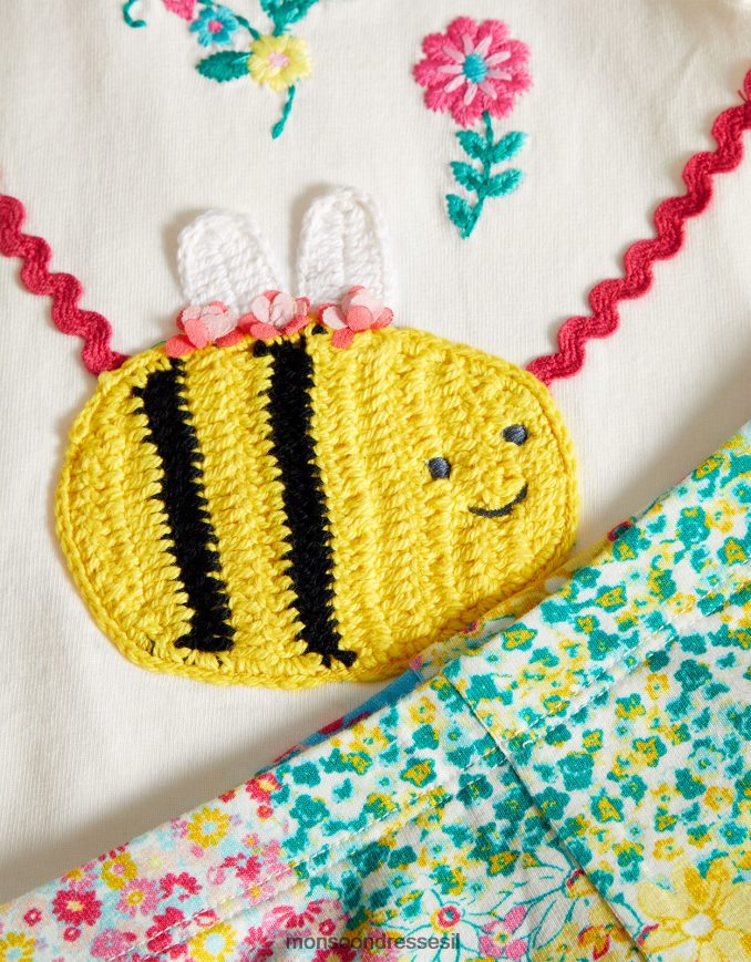 הַלבָּשָׁה Monsoon סט חולצה פרחונית של דבורה לתינוק וחותלות רַב ילדה HTJ0TZ2134