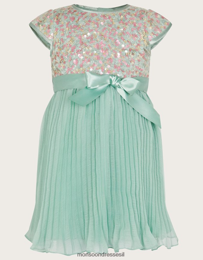 הַלבָּשָׁה Monsoon שמלת קפלים עם פאייטים דיסקו לתינוק ירוק (מנטה) ילדה HTJ0TZ2135