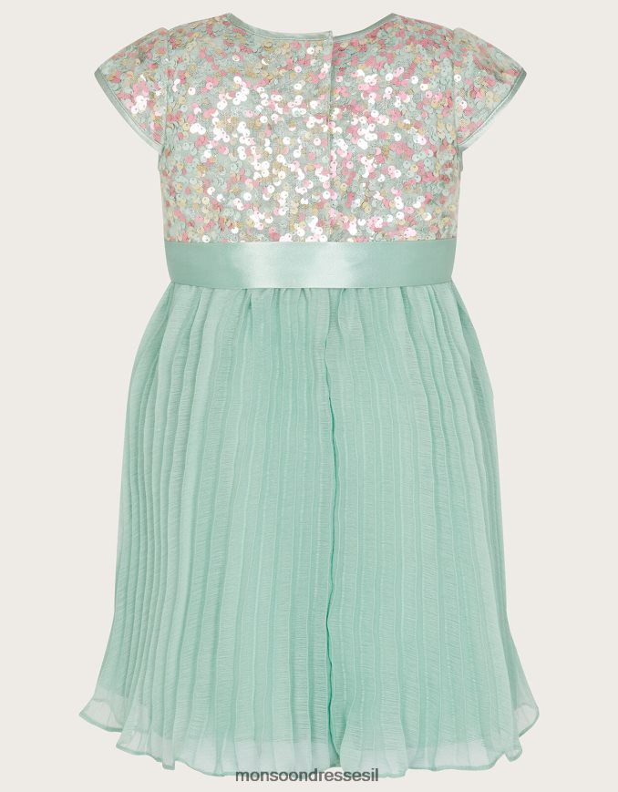 הַלבָּשָׁה Monsoon שמלת קפלים עם פאייטים דיסקו לתינוק ירוק (מנטה) ילדה HTJ0TZ2135