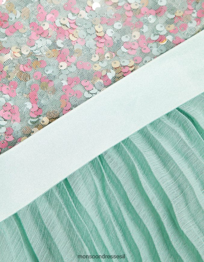 הַלבָּשָׁה Monsoon שמלת קפלים עם פאייטים דיסקו לתינוק ירוק (מנטה) ילדה HTJ0TZ2135