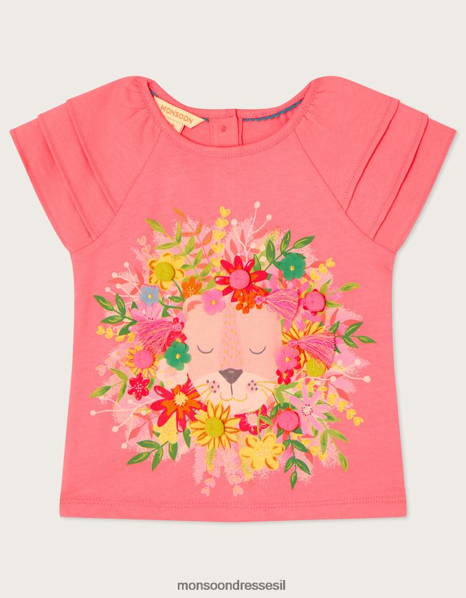 הַלבָּשָׁה Monsoon חולצת טריקו אריה פרחונית לתינוק כתום (אלמוגים) ילדה HTJ0TZ2149