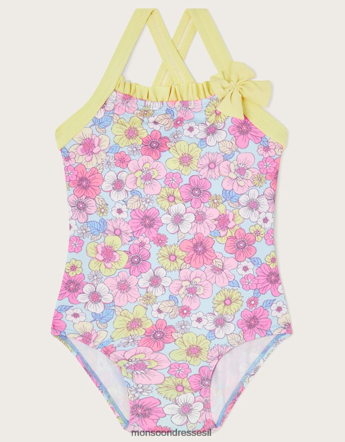 הַלבָּשָׁה Monsoon בגד ים פרחוני רטרו לתינוק כְּחוֹל ילדה HTJ0TZ2159