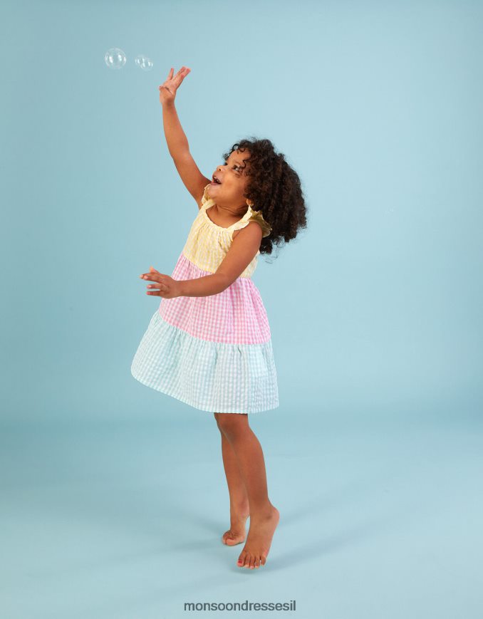 הַלבָּשָׁה Monsoon שמלת בלוק צבעוני ג'ינגהם לתינוק רַב יְלָדִים HTJ0TZ2160