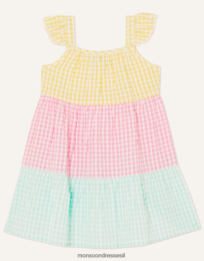 הַלבָּשָׁה Monsoon שמלת בלוק צבעוני ג'ינגהם לתינוק רַב יְלָדִים HTJ0TZ2160