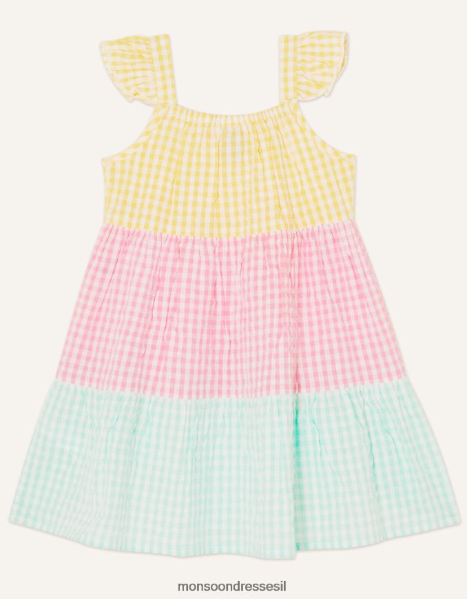 הַלבָּשָׁה Monsoon שמלת בלוק צבעוני ג'ינגהם לתינוק רַב יְלָדִים HTJ0TZ2160