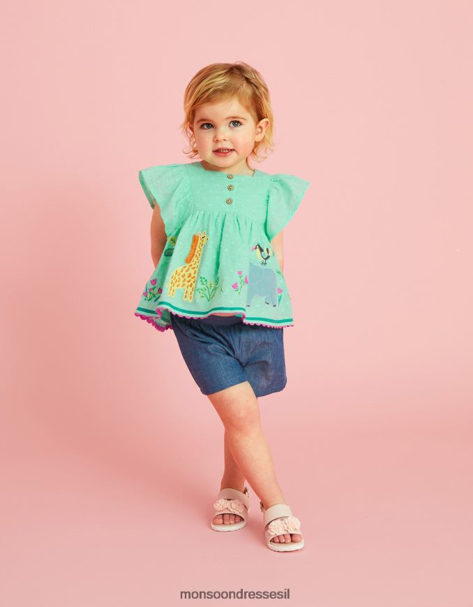 הַלבָּשָׁה Monsoon סט מכנסיים קצרים לתינוק דובי ג'ונגל בעלי חיים ירוק (מנטה) ילדה HTJ0TZ2164