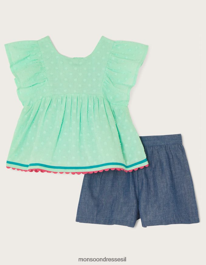 הַלבָּשָׁה Monsoon סט מכנסיים קצרים לתינוק דובי ג'ונגל בעלי חיים ירוק (מנטה) ילדה HTJ0TZ2164