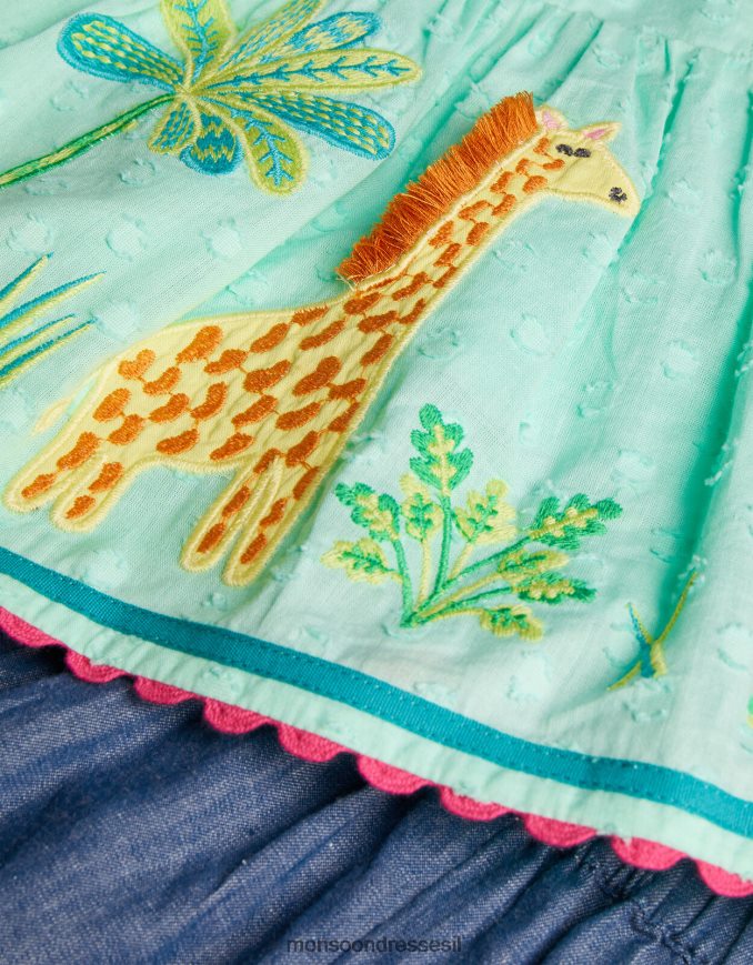 הַלבָּשָׁה Monsoon סט מכנסיים קצרים לתינוק דובי ג'ונגל בעלי חיים ירוק (מנטה) ילדה HTJ0TZ2164