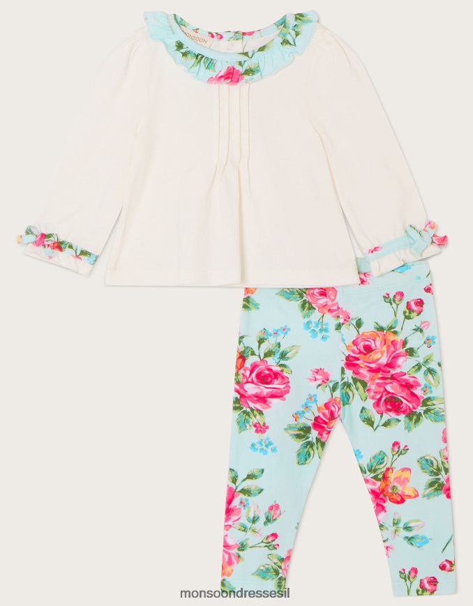 הַלבָּשָׁה Monsoon סט חותלות עם צווארון ג'רסי פרחוני בניילון והדפס כחול (אקווה) יְלָדִים HTJ0TZ2166