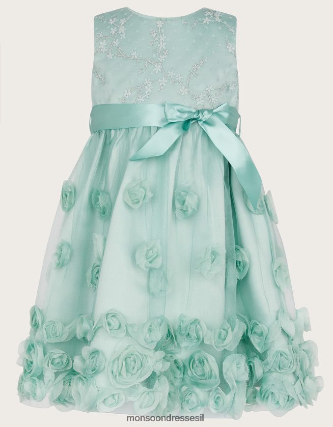 הַלבָּשָׁה Monsoon שמלת קיסוס תלת מימדית גבוהה נמוכה ירוק ילדה HTJ0TZ2169