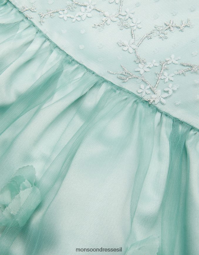 הַלבָּשָׁה Monsoon שמלת קיסוס תלת מימדית גבוהה נמוכה ירוק ילדה HTJ0TZ2169