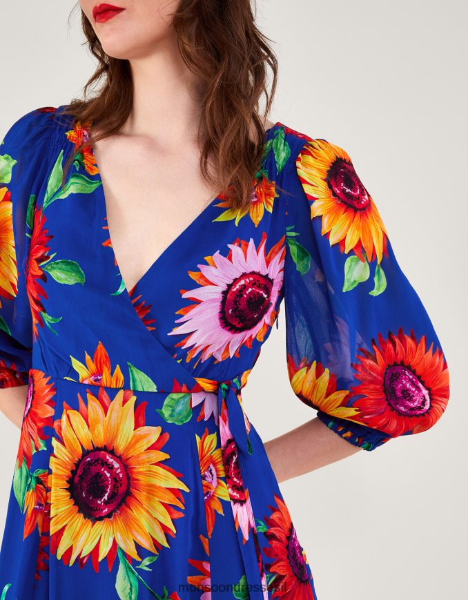 הַלבָּשָׁה Monsoon שמלת מעטפת בהדפס פרחים של פרנצ'סקה בוויסקוזה בר קיימא כחול (קובלט) נשים HTJ0TZ216