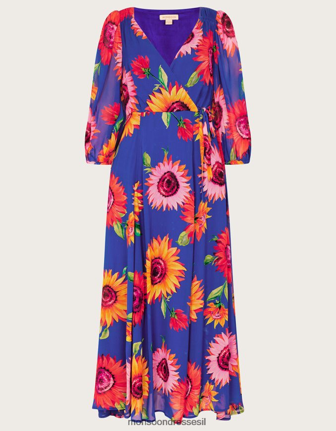 הַלבָּשָׁה Monsoon שמלת מעטפת בהדפס פרחים של פרנצ'סקה בוויסקוזה בר קיימא כחול (קובלט) נשים HTJ0TZ216