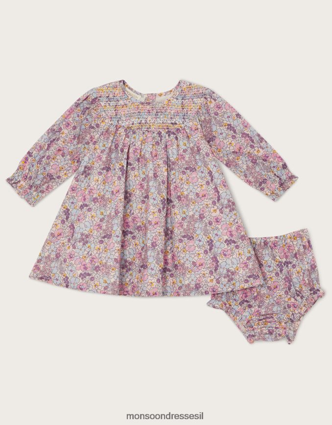 הַלבָּשָׁה Monsoon סט שמלות עם הדפס דיזי שזה עתה נולד סגול (לילך) יְלָדִים HTJ0TZ2176