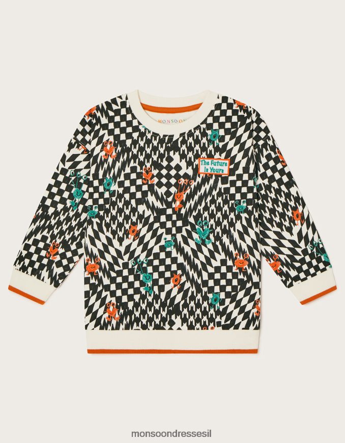 הַלבָּשָׁה Monsoon סווטשירט סקייטר בהדפס מפלצת שֶׁנהָב יֶלֶד HTJ0TZ2201