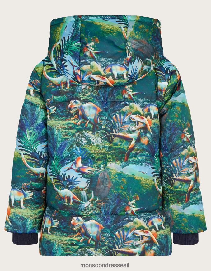 הַלבָּשָׁה Monsoon מעיל מרופד בהדפס דינוזאור ירוק יֶלֶד HTJ0TZ2206