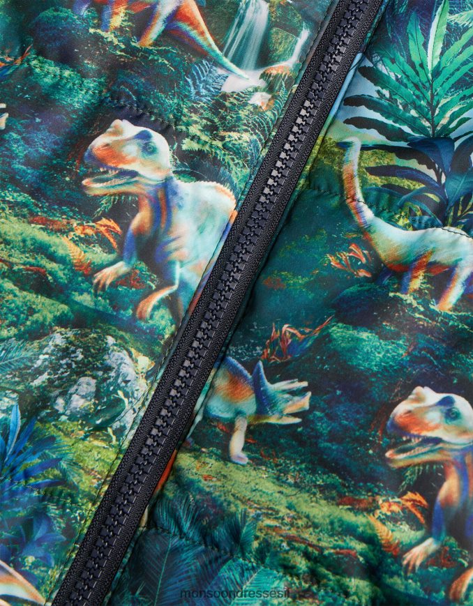 הַלבָּשָׁה Monsoon מעיל מרופד בהדפס דינוזאור ירוק יֶלֶד HTJ0TZ2206