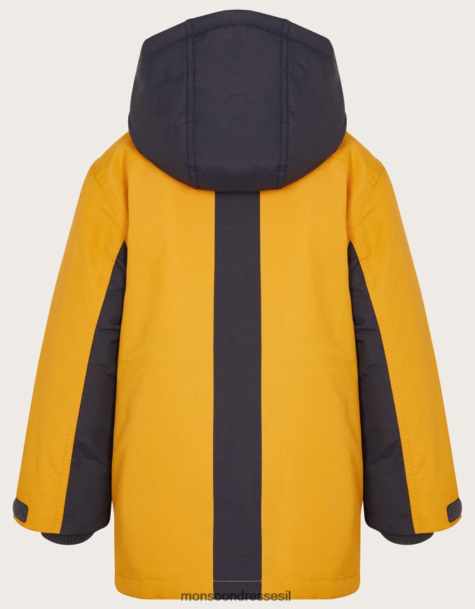 הַלבָּשָׁה Monsoon מעיל פארקה עם קפוצ'ון ניגודיות חרדל צהוב) יֶלֶד HTJ0TZ2222