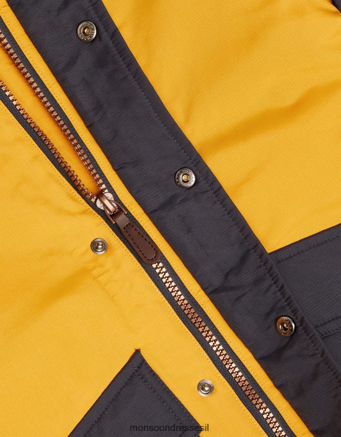 הַלבָּשָׁה Monsoon מעיל פארקה עם קפוצ'ון ניגודיות חרדל צהוב) יֶלֶד HTJ0TZ2222