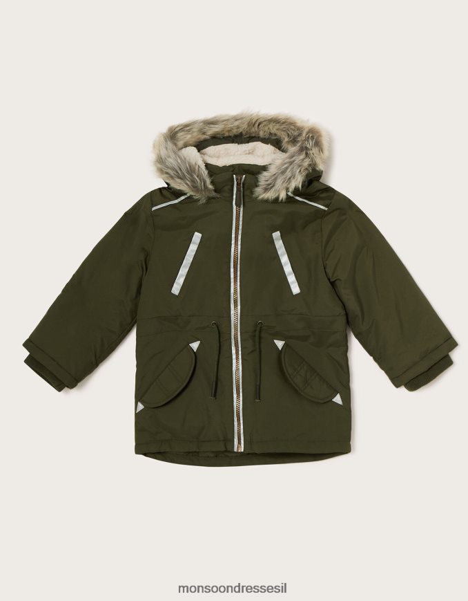 הַלבָּשָׁה Monsoon מעיל פארקה עם קפוצ'ון רעיוני ירוק (חאקי) יֶלֶד HTJ0TZ2223