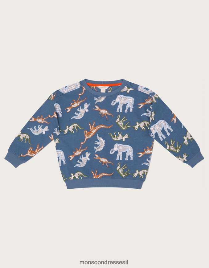 הַלבָּשָׁה Monsoon סווטשירט בהדפס דינוזאורים זוהר בכהה כְּחוֹל יֶלֶד HTJ0TZ2237