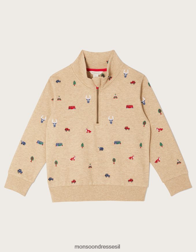 הַלבָּשָׁה Monsoon סוודר צווארון רוכסן רקום אבן טבעית) יֶלֶד HTJ0TZ2245