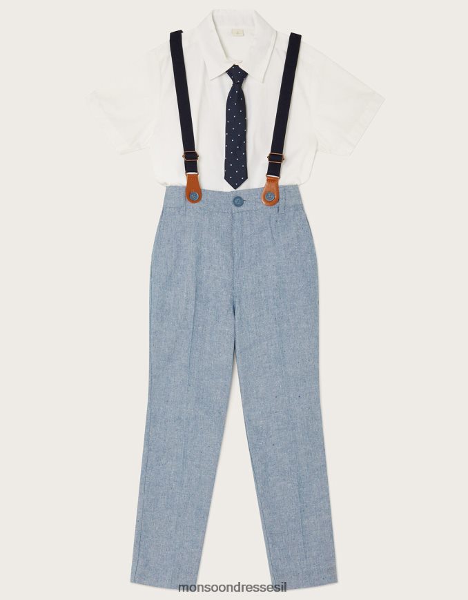 הַלבָּשָׁה Monsoon סט מכנסיים, חולצה ועניבה של נתן עם פלטה כְּחוֹל יֶלֶד HTJ0TZ2261