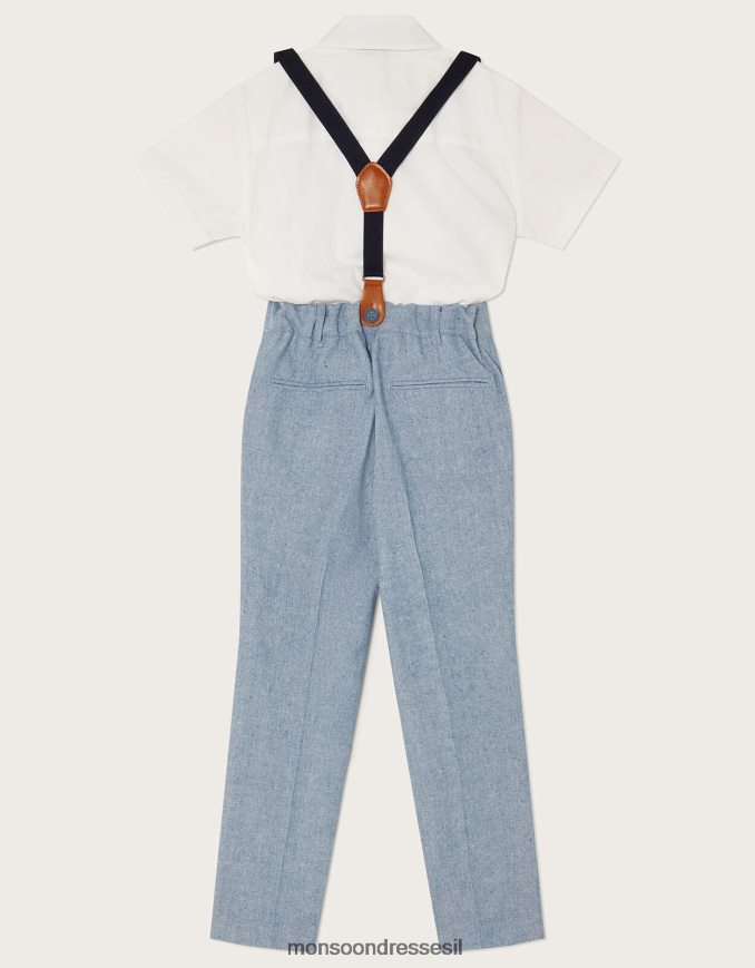 הַלבָּשָׁה Monsoon סט מכנסיים, חולצה ועניבה של נתן עם פלטה כְּחוֹל יֶלֶד HTJ0TZ2261