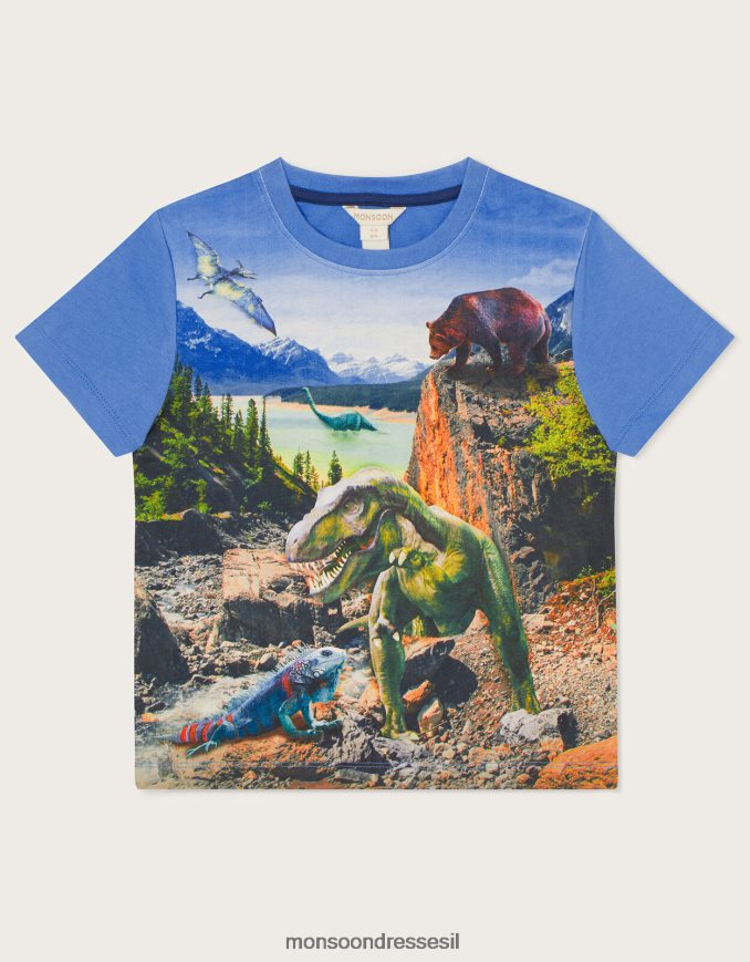 הַלבָּשָׁה Monsoon חולצת טי של סצנת דינוזאורים בהדפס דיגיטלי כְּחוֹל יֶלֶד HTJ0TZ2271