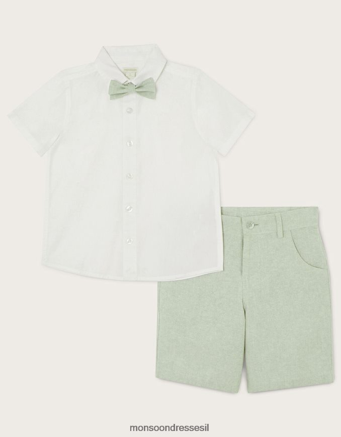 הַלבָּשָׁה Monsoon סט פפיון וחולצות מכנסיים קצרים חכמים ירוק יֶלֶד HTJ0TZ2274