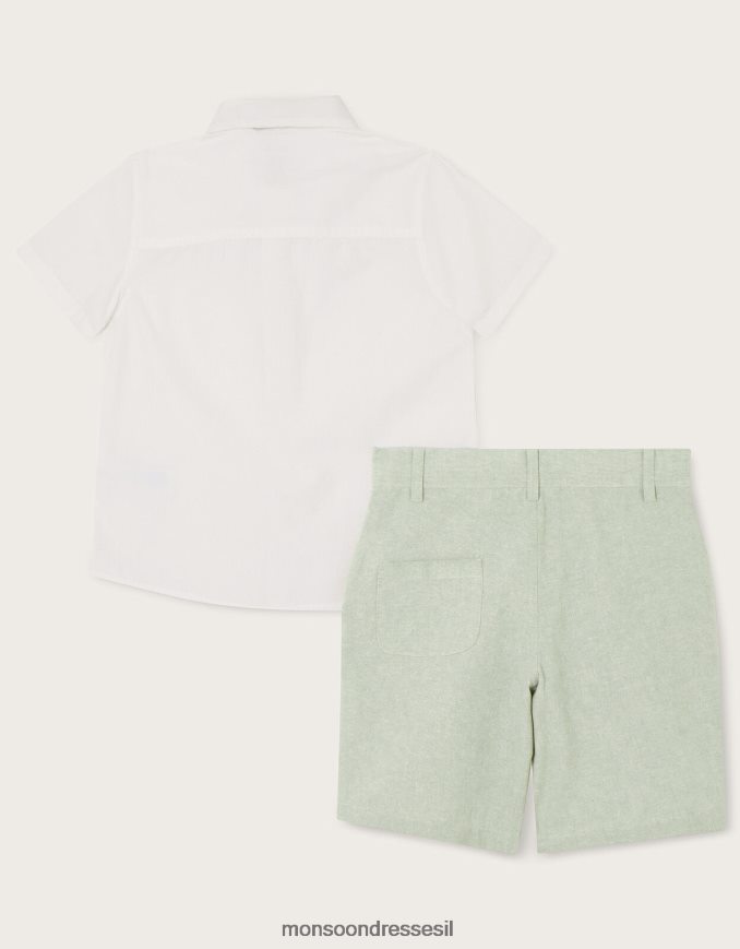 הַלבָּשָׁה Monsoon סט פפיון וחולצות מכנסיים קצרים חכמים ירוק יֶלֶד HTJ0TZ2274