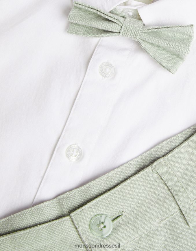 הַלבָּשָׁה Monsoon סט פפיון וחולצות מכנסיים קצרים חכמים ירוק יֶלֶד HTJ0TZ2274