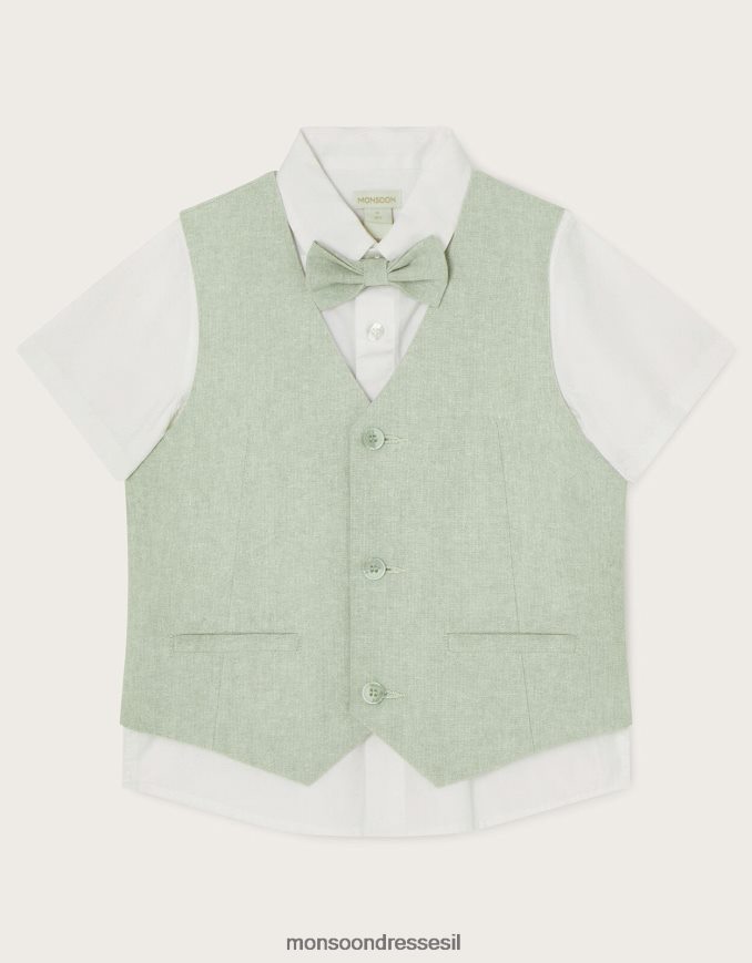 הַלבָּשָׁה Monsoon סט חולצות שלושה חלקים, עניבת פרפר וחולצות שרוולים קצרים ירוק יֶלֶד HTJ0TZ2277