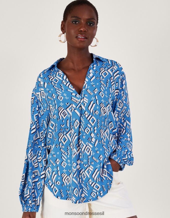 הַלבָּשָׁה Monsoon חולצה בהדפס ג'יג'י בוויסקוזה בר קיימא כְּחוֹל נשים HTJ0TZ227