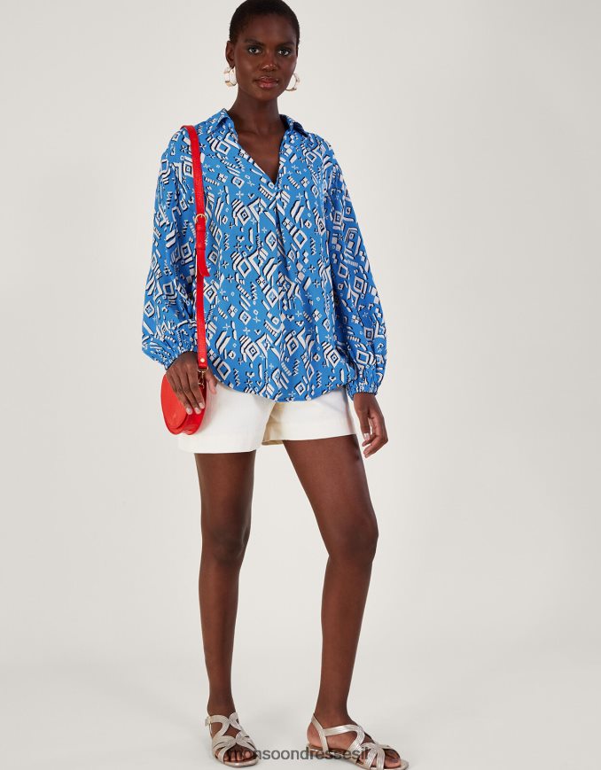 הַלבָּשָׁה Monsoon חולצה בהדפס ג'יג'י בוויסקוזה בר קיימא כְּחוֹל נשים HTJ0TZ227