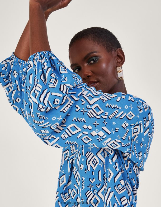 הַלבָּשָׁה Monsoon חולצה בהדפס ג'יג'י בוויסקוזה בר קיימא כְּחוֹל נשים HTJ0TZ227