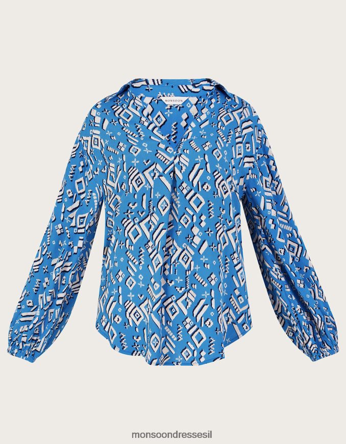 הַלבָּשָׁה Monsoon חולצה בהדפס ג'יג'י בוויסקוזה בר קיימא כְּחוֹל נשים HTJ0TZ227