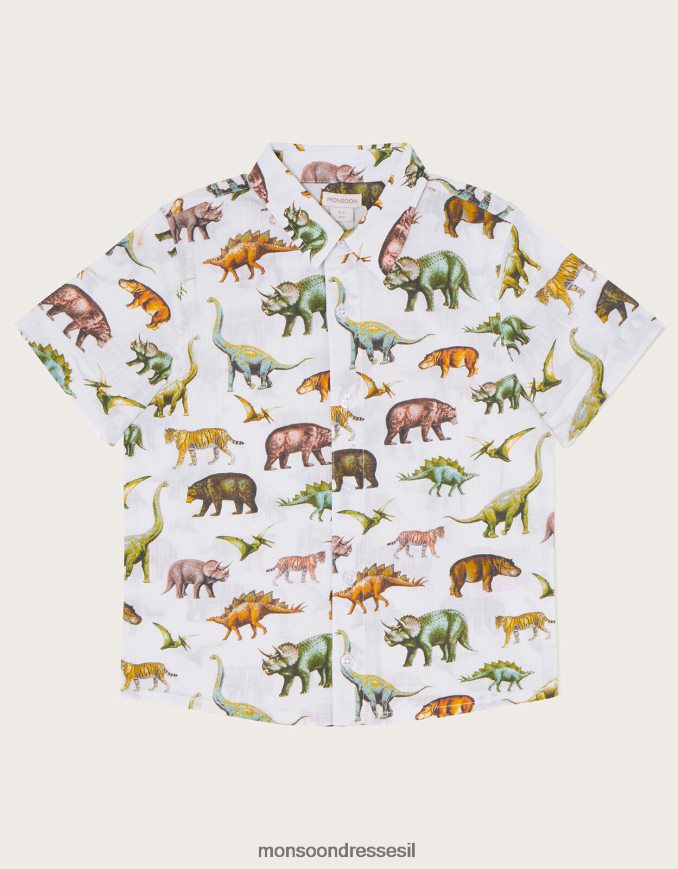 הַלבָּשָׁה Monsoon חולצת סלאב בהדפס דינוזאורים בספארי שֶׁנהָב יֶלֶד HTJ0TZ2282