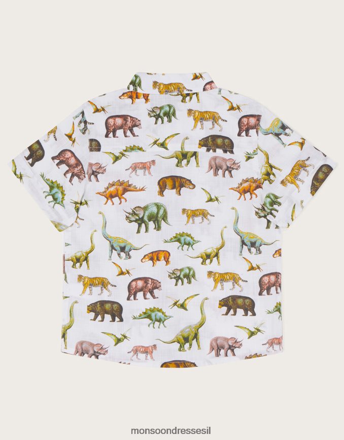 הַלבָּשָׁה Monsoon חולצת סלאב בהדפס דינוזאורים בספארי שֶׁנהָב יֶלֶד HTJ0TZ2282