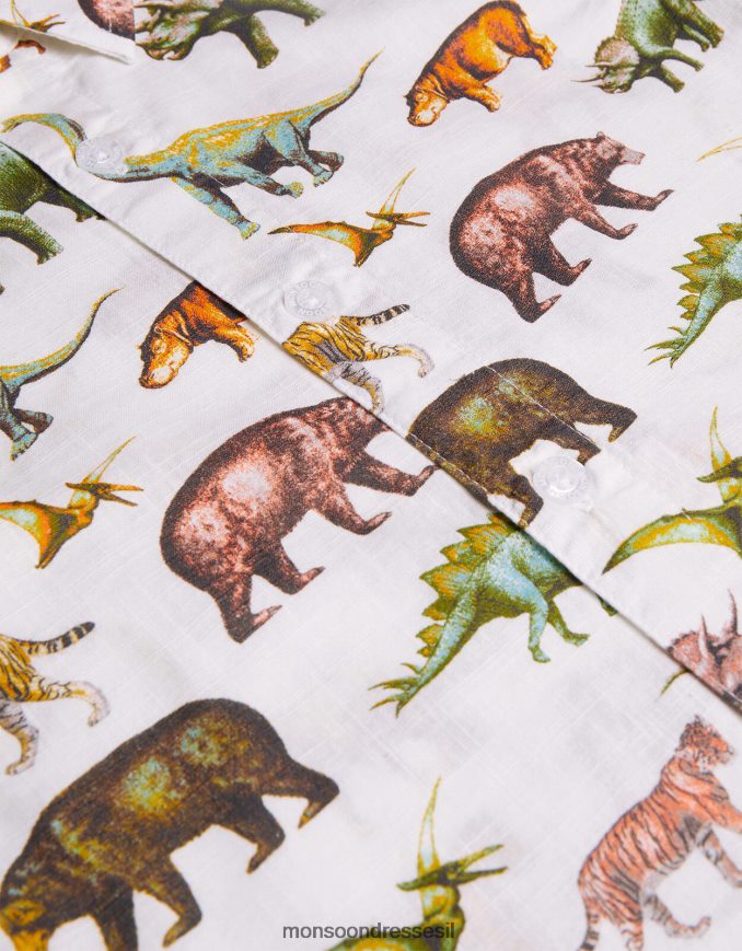 הַלבָּשָׁה Monsoon חולצת סלאב בהדפס דינוזאורים בספארי שֶׁנהָב יֶלֶד HTJ0TZ2282