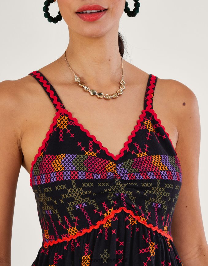 הַלבָּשָׁה Monsoon שמלת קיץ ג'רסי בהדפס גיאומטרי שָׁחוֹר נשים HTJ0TZ228