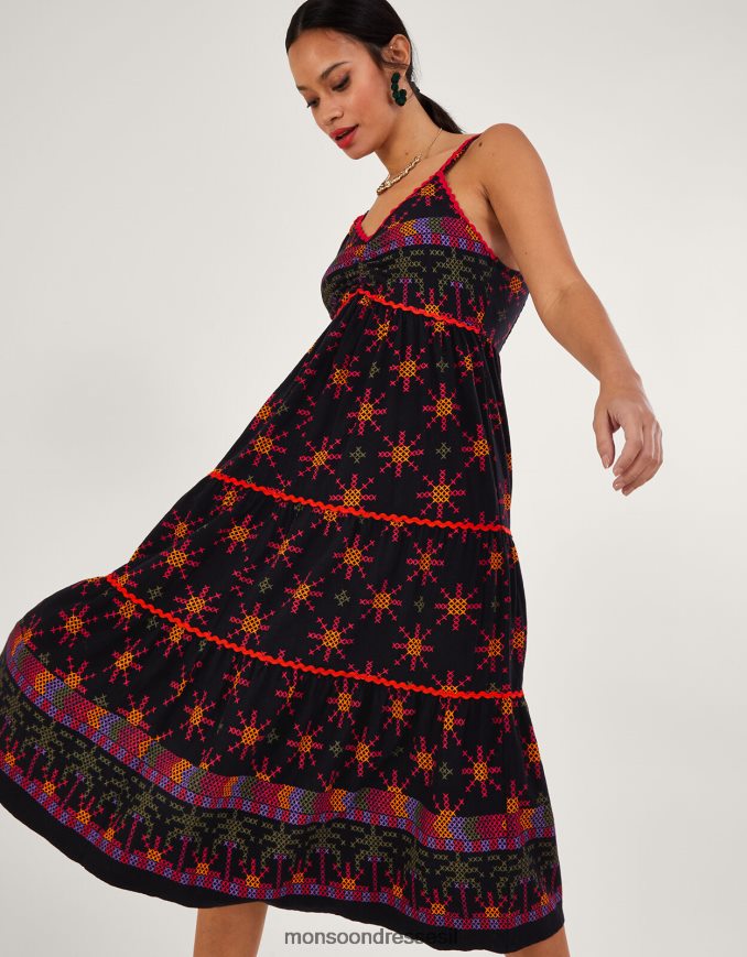 הַלבָּשָׁה Monsoon שמלת קיץ ג'רסי בהדפס גיאומטרי שָׁחוֹר נשים HTJ0TZ228