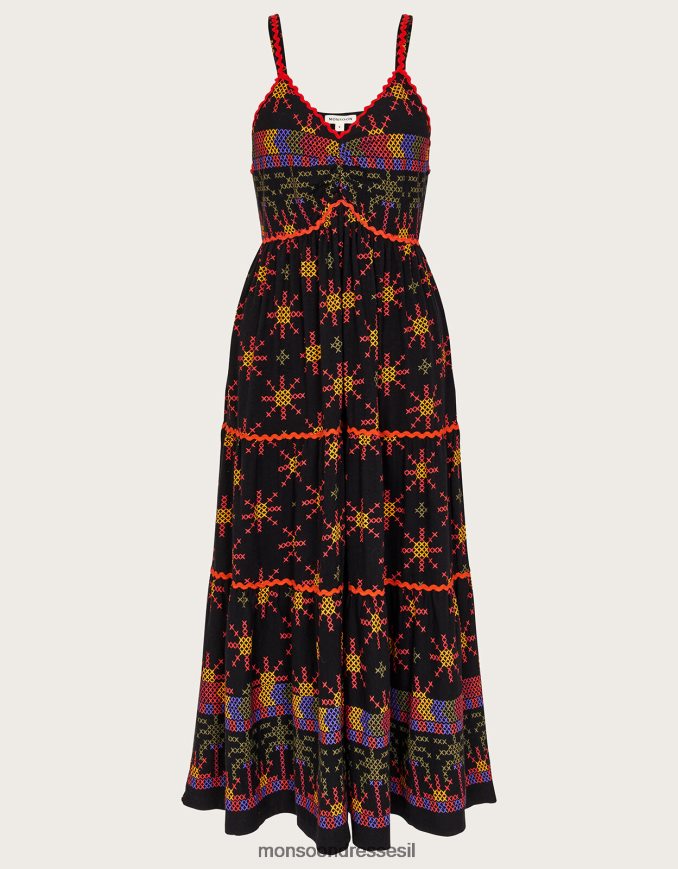 הַלבָּשָׁה Monsoon שמלת קיץ ג'רסי בהדפס גיאומטרי שָׁחוֹר נשים HTJ0TZ228