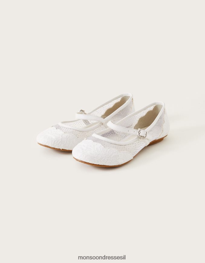 הַנעָלָה Monsoon סקלופ תחרה נסיכת בלרינה דירות שֶׁנהָב ילדה HTJ0TZ2295