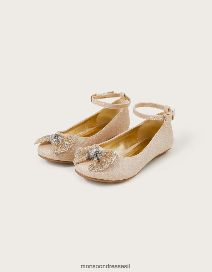 הַנעָלָה Monsoon פולי שימר קשת בלרינה דירות זהב ילדה HTJ0TZ2299