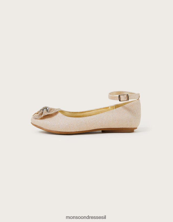 הַנעָלָה Monsoon פולי שימר קשת בלרינה דירות זהב ילדה HTJ0TZ2299