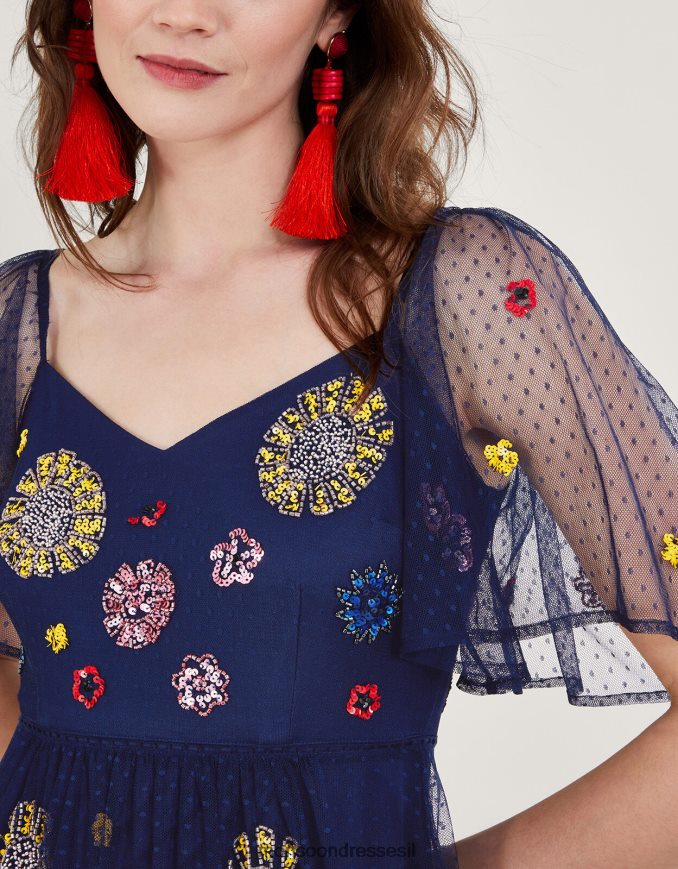 הַלבָּשָׁה Monsoon שמלה מעוטרת פרנדה כחול (צי) נשים HTJ0TZ231