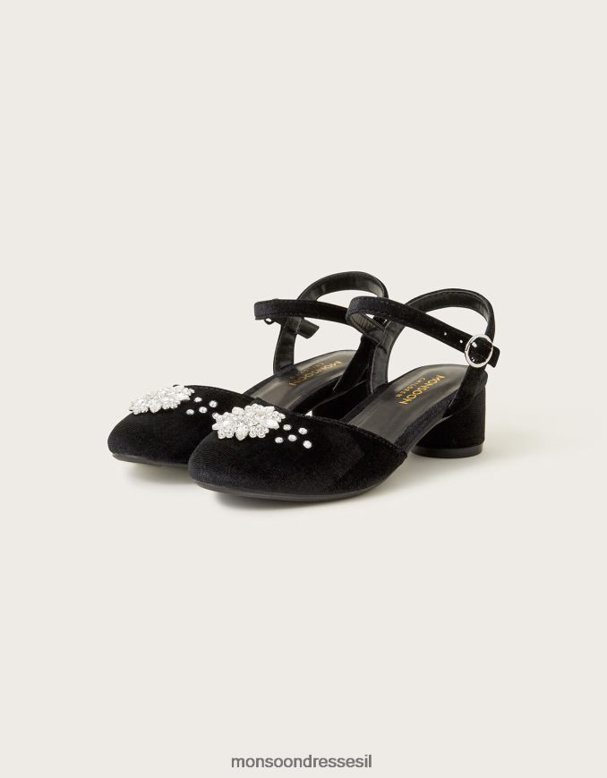 הַנעָלָה Monsoon נעלי עקב דו חלקים פרח יהלומים שָׁחוֹר ילדה HTJ0TZ2325