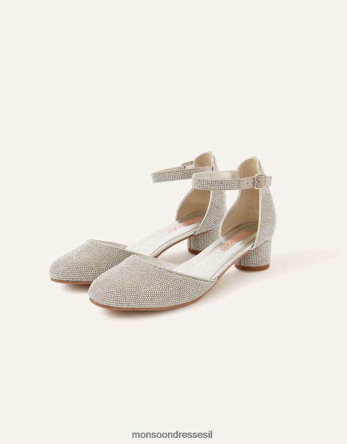 הַנעָלָה Monsoon נעלי עקב שני חלקים מנצנץ כסף ילדה HTJ0TZ2329