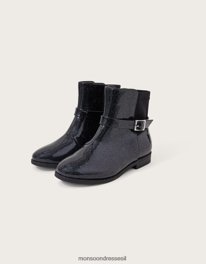 הַנעָלָה Monsoon מגפי קשת נצנצים בפטנט שָׁחוֹר ילדה HTJ0TZ2350